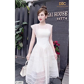 Đầm dự tiệc nữ sang trọng, Đầm trắng xòe sát nách chất liêu voan nhập khẩu nhật hàng thiết kế Authentic