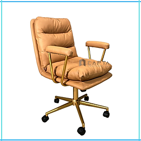 Ghế xoay làm việc tại nhà nhỏ gọn màu nâu bò chân nhũ vàng nhập khẩu CE1018-P-Leather work from home brown chair