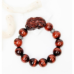 Vòng tay đá thạch anh mắt hổ nâu đỏ phối tỳ hưu đá mệnh hỏa, thổ - Ngọc Quý Gemstones