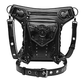Steampunk Waist Bag PU Leather Thigh Hip Belt Packs for Backpacking Travel