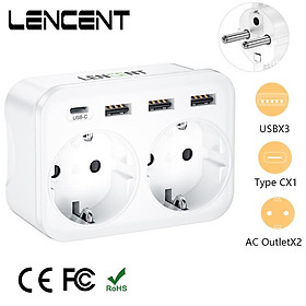 Lencent Wall Sạc 6 trong 1 ổ cắm tên trộm với 2 cổng Schuko 3 cổng USB và 1 loại C đa chuyển phích cắm cho tiêu chuẩn văn phòng tại nhà: EU plug