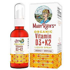 Organic Vitamin D3+K2 (MK-7) Liquid Spray by MaryRuth’s Non-GMO Vegan Gluten Free Paleo, Ketogenic, Bariatric Friendly and Celiac Friendly. for Men, Women & Children 1oz Glass Bottle