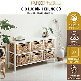 Sọt cói (lục bình) chữ nhật khung gỗ trang trí đa năng Ur Space/ Howen rectangle hyacinth storage basket for home