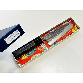 Dao Bếp Nhật Bản Cao Cấp Wakui Kinjiro Santoku 3 Lớp Thép | 120mm - 135mm - 150mm | Thép Yasugi Trắng Số 2 - Cán Gỗ Hạt Dẻ - Thân Dập Vân Búa