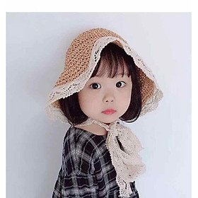 Mũ cói, nón cói viền dây ren phong cách tiểu thư sang chảnh cho bé từ 2-7 tuổi đội cực kì xinh