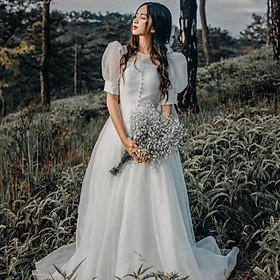 Đầm Maxi xoè tay phồng kết ngọc Siêu Sang -MS86Y- Size M/L đến 57kgMM MM