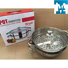Nồi hấp inox 2 tầng kèm lẩu - vun kính