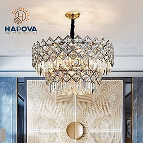 Đèn chùm pha lê K9 cao cấp HAPOVA JITAS 22008 đường kính 600mm + Tặng kèm bóng led 3 màu