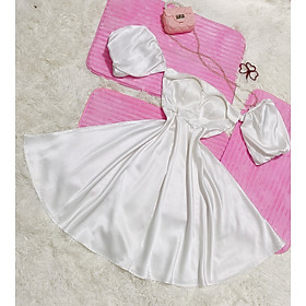 [[Có sẵn ] Đầm/Váy cúp ngực lụa trắng , Váy tơ Lily Luta xoè tầng tiểu thư/Đầ