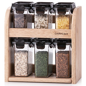 Mua Hộp Đựng Gia Vị Lock&Lock Modular HTE571S6 6 Chiếc (3 Chiếc 180ml Và 3 Chiếc 250ml) + Giá Gỗ