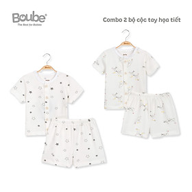 Combo 2 bộ cộc tay họa tiết xinh xắn cho trẻ sơ sinh và trẻ nhỏ Boube, chất vải petit mềm mịn, thoáng mát - Size 0-24M