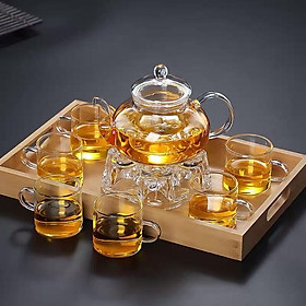 Mua Bộ ấm chén thủy tinh 6 cốc kèm khay và đế châm nến tròn