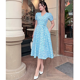 Hình ảnh [HCM] Đầm xòe hoa nhí gắn hoa eo dễ thương D090 - Lady fashion