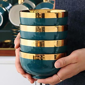 Mua ( Có sẵn )Bộ 6 bát sứ xanh viền vàng cao cấp