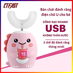 Bàn chải vệ sinh răng miệng tự động cho bé CTFAST K10, bàn chải điện chữ U làm sạch 3 chế độ, an toàn chống nước