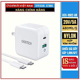 Mua Củ Sạc Điện Thoại  Laptop  Macbook 65W GaN Tech Choetech PD8002 + Cáp Type C to C 100W 1.8M Choetech XCC-1002-BK HÀNG CHÍNH HÃNG