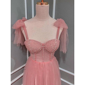 Đầm dự tiệc công chúa 2 dây thắt nơ vai kết cườm ngực ivy fashion -size M/L - MS278V đi biển dự tiệc dạo phố bigsize gợi