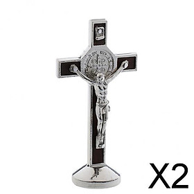 2xCrucifix Jesus Christ Cross Statue Figurine for Car Home Chapel Decor Silver