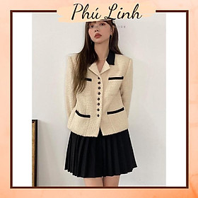 MS876 Áo khoác dạ tweed viền đen sang trọng