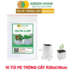 10 Túi Trồng Cây GreenHome, PE 2 Lớp, 20x40CM, Chống UV, Tiện Lợi, Độ Bền 1,5 Năm, Trồng Rau, Hoa
