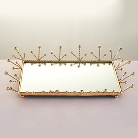 Crystal Vanity Cosmetic Tray Rectangle Jewelry Organizer Jewelry Holder Tray Mirrored Decorative Trays (Gold)