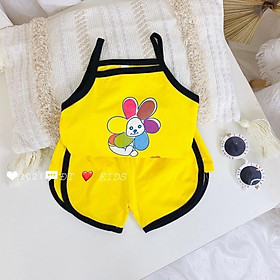 Bộ hai dây cotton 4 chiều cho bé gái in hình hoa chipi ngộ nghĩnh