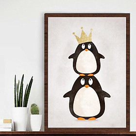 Tranh treo tường canvas kèm khung tranh chim cánh cụt