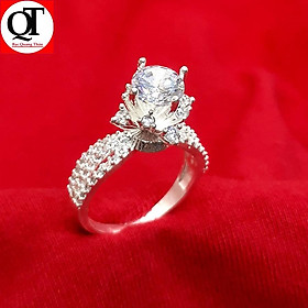 Nhẫn nữ bạc ta ổ chấu cao gắn đá kim cương nhẫn tạo cao cấp Bạc Quang Thản - QTNU4