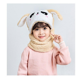 Mũ len nữ lông cừu liền khăn cổ tai gấu ấm áp mùa đông - mu len nu lien khan co