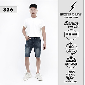 Quần Short Jeans Nam Cao Cấp HUNTER X-RAYS Form Slimfit Thun Mài Sờn Màu Xanh Đậm S36