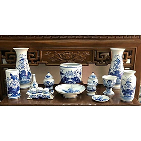 Mua Bộ ban thờ gia tiên  men lam  họa tiết hoa sen. Gốm sứ Bát Tràng