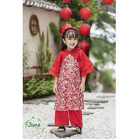 Áo dài cách tân bé gái, Set áo dài tết cho bé 1-10 tuổi hình phượng vũ vải thô nhũ hàng thiết kế điệu đà thời trang