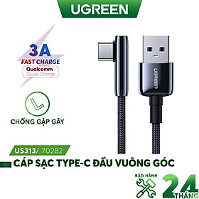 Hình ảnh Cáp sạc Type-C UGREEN US313 Sạc nhanh QC 2.0 3.0 Dòng 3A - Đầu vẻ vuông góc - Hàng nhập khẩu chính hãng