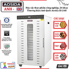Máy sấy thực phẩm công nghiệp, dung tích 215 lít, 24 khay Thương hiệu Anh Quốc Aosida cao cấp SS-24H - Hàng Nhập Khẩu