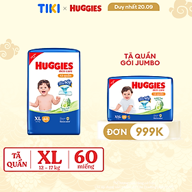 Tã/bỉm quần Huggies Skin Care Super Jumbo XL60 miếng với tràm trà dịu da