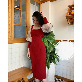 ĐẦM SUÔNG CỔ VUÔNG PHỐI TAY VOAN - BY7083