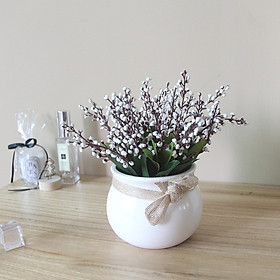 Chậu cây hoa giả gốm sứ hình bầu thắt nơ 20cm