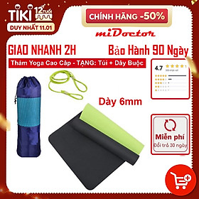 Thảm Tập YoGa TPE Dày 6mm Gym miDoctor + Bao Thảm Tập Yoga + Dây Thảm Tập Yoga (Túi, Dây Giao Màu Ngẫu Nhiên)