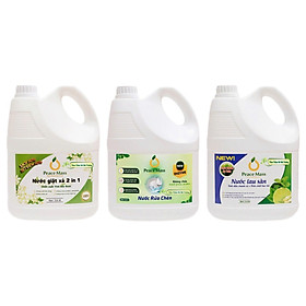 Combo Sản Phẩm  Peace Mass - Nước Giặt Xả 2 in 1 3.6l+ Nước Rửa Chén 3.6l + Nước Lau Sàn TD Chanh Sả - Bạc Hà 3.6l