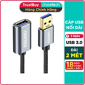 Dây Cáp Nối Dài USB 3.0 Dài 2M CHOETECH XAA001-BK - Hàng Chính Hãng