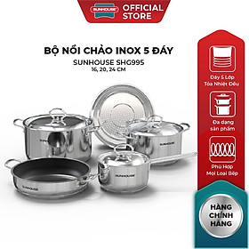 Bộ nồi chảo inox 5 đáy SUNHOUSE SHG995