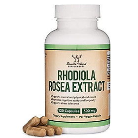 Rhodiola Rosea Supplement 500mg, 120 Vegan Capsules (Made and Tested in The USA, 3% Salidrosides, 1% Rosavins Extract) Natural Stress Level Support Pills by Double Wood Supplements