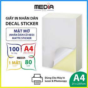 Mua Giấy Decal A4 Media Ink 1 Mặt Mờ 80gsm 100 Tờ  Giấy In Tem Vận Chuyển  Nhãn Phụ  Tem Mã Vạch - Hàng Chính Hãng
