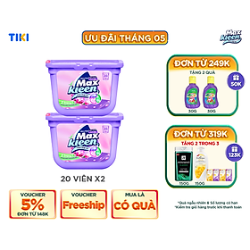 Combo 2 Hộp viên giặt xả MaxKleen 2 trong 1 hương Huyền diệu 20 viên hộp