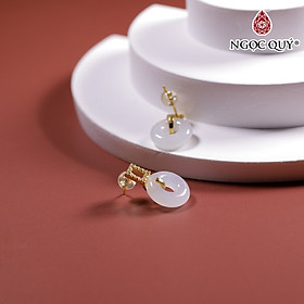 Bông tai bạc đồng điếu đá cẩm thạch phỉ thúy màu bạch ngọc type A mệnh hỏa , mộc - Ngọc Quý Gemstones