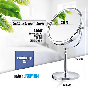 Gương trang điểm để bàn, LED, treo tường, Crom, phóng đại zoom x3, 2 mặt xoay siêu nét nhiều mẫu Minh House