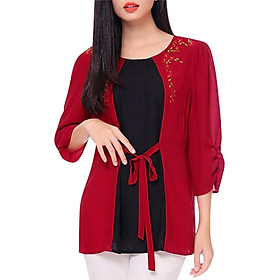 Áo Kiểu Thêu Phối Màu Form Rộng An Thủy 672 - Đỏ Phối Đen