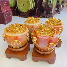 Mua Hủ vàng  Bát Tụ Bảo  Bát tụ tài phong thủy đá mã não đỏ chiêu tài lộc cho ngôi nhà của bạn - Cao 18 cm