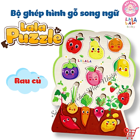 Bảng Núm Ghép Hình Gỗ Song Ngữ Lalapuzzle Chữ Cái Động Vật Rau Củ Quả Cho Bé 2 Tuổi - Lalala Baby