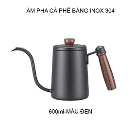 Ấm pha cà phê cổ ngỗng dung tích 600ml, bằng Inox 304 cao cấp, loại có nhiệt kế hoặc không tùy chọn